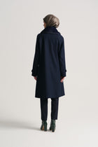 Detachable Fur Collar Coat - Navy Blue