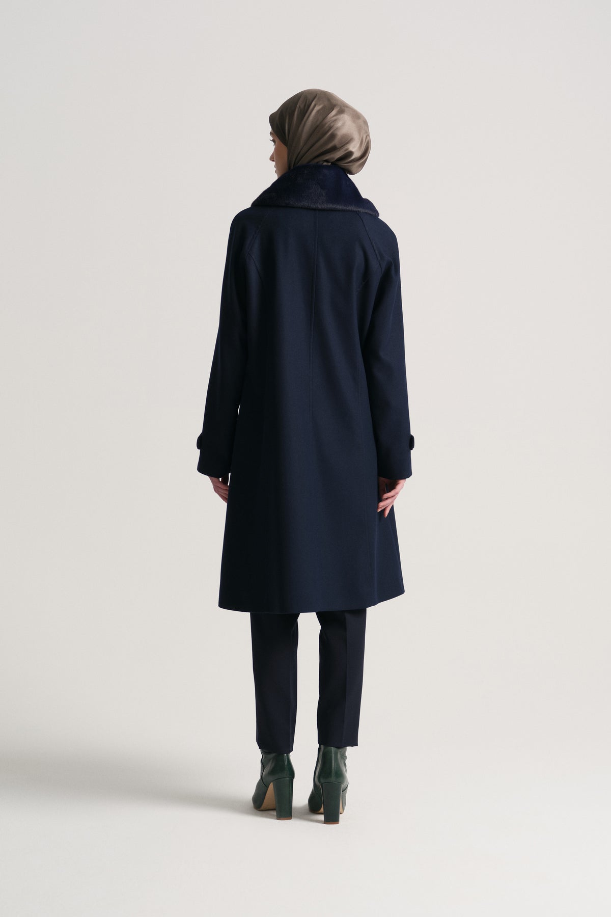 Detachable Fur Collar Coat - Navy Blue