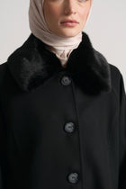 Removable Fur Collar Coat - Black