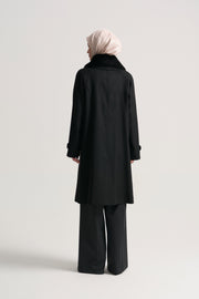 Removable Fur Collar Coat - Black