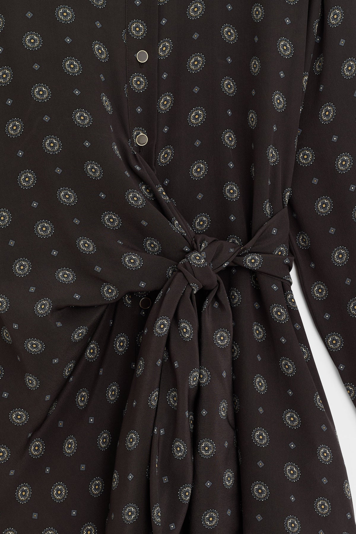 100% Silk Shirt with Sash - Coffee