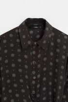 100% Silk Shirt with Sash - Coffee