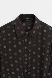 100% Silk Shirt with Sash - Coffee