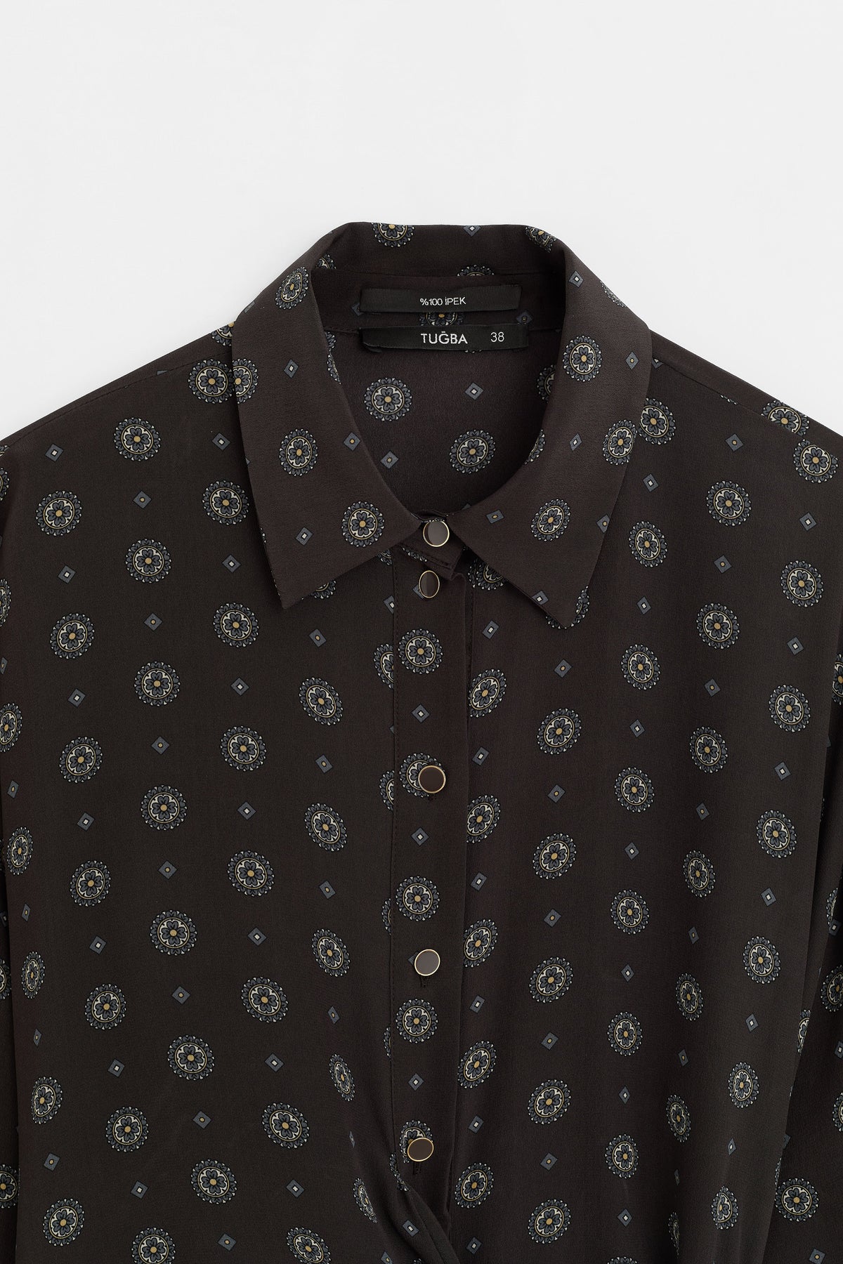100% Silk Shirt with Sash - Coffee
