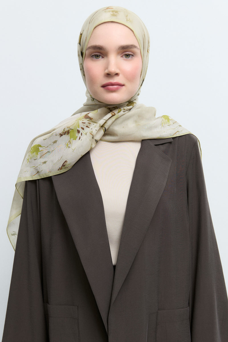 Fulya Pamuk Karışım Natural Şal - Yeşil TUĞBA