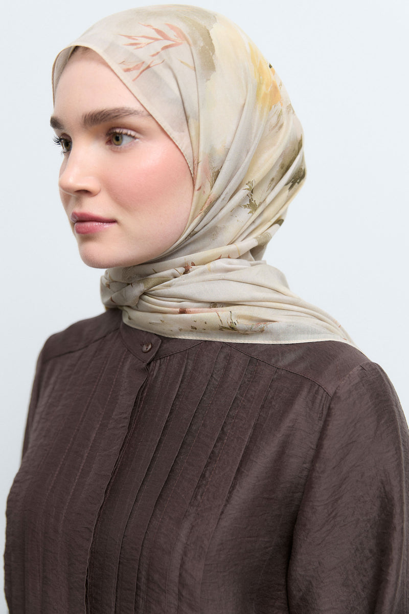Fulya Pamuk Karışım Natural Şal - Sarı TUĞBA