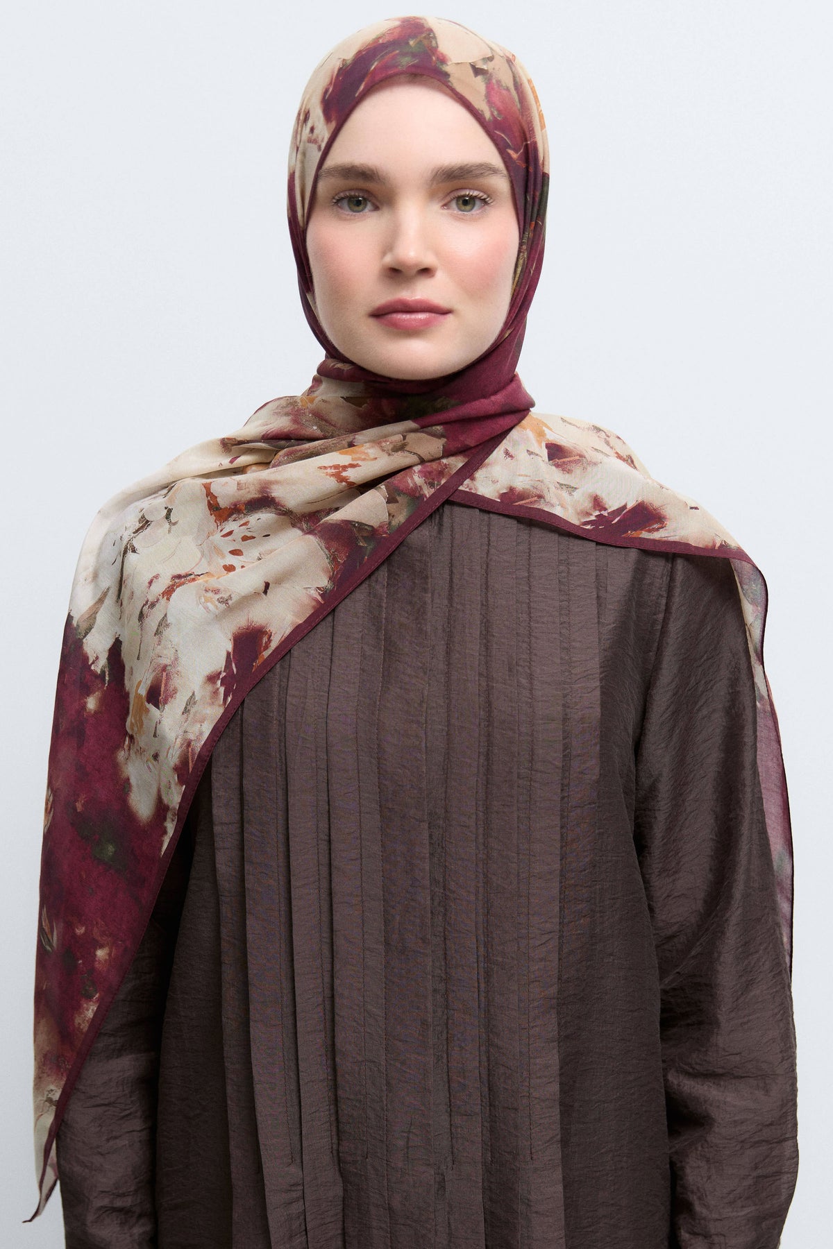 Fulya Pamuk Karışım Natural Şal - Bordo TUĞBA