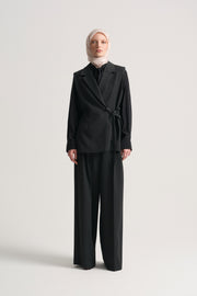 Wrap-Neck Vest with Side Belt - Anthracite