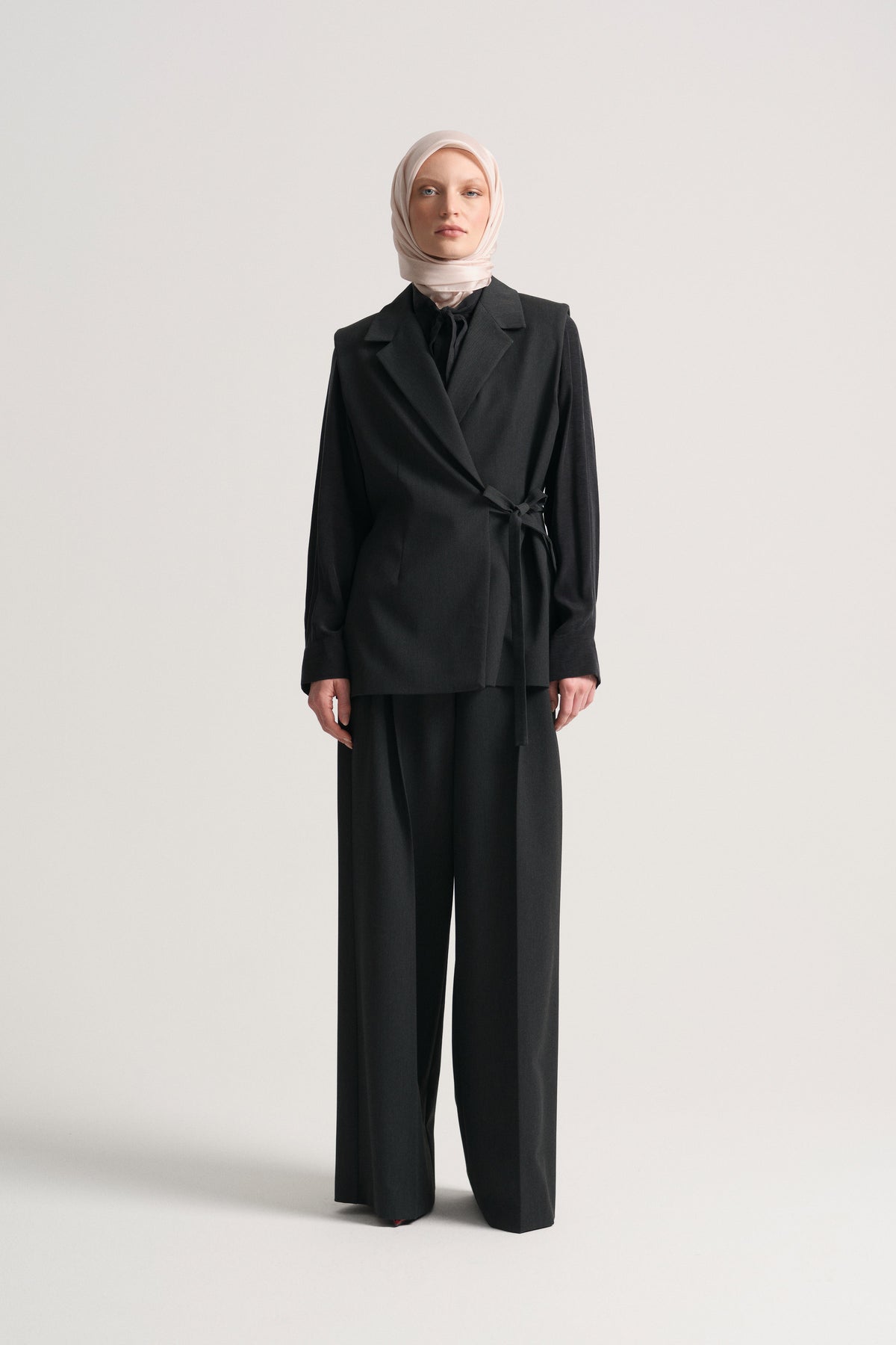 Wrap-Neck Vest with Side Belt - Anthracite