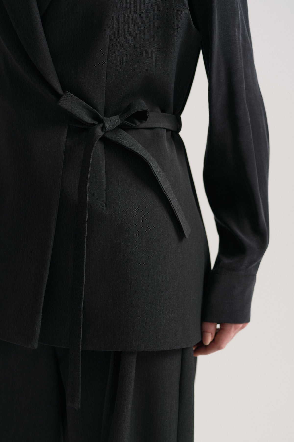 Wrap-Neck Vest with Side Belt - Anthracite