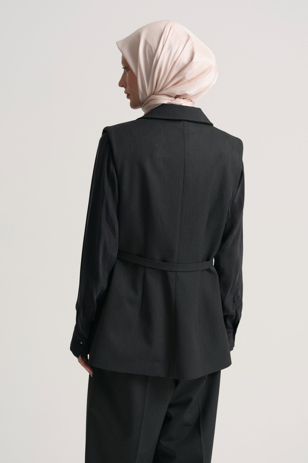 Wrap-Neck Vest with Side Belt - Anthracite