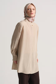 Lyocell Blend Hidden Snap Tunic - Beige