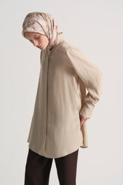Lyocell Blend Hidden Snap Tunic - Beige