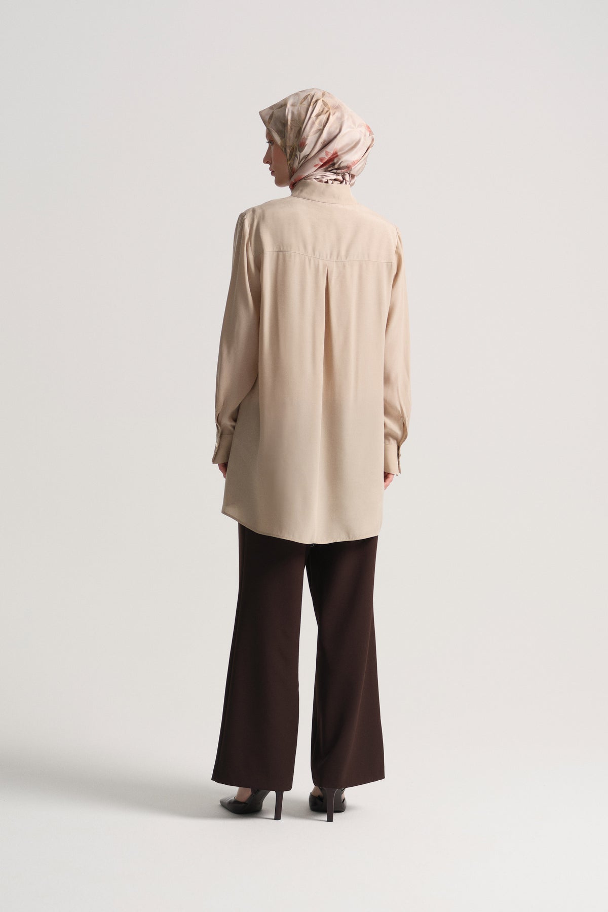 Lyocell Blend Hidden Snap Tunic - Beige