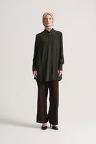 Lyocell Blend Hidden Snap Tunic - Khaki