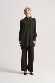Lyocell Blend Hidden Snap Tunic - Khaki