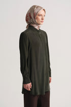 Lyocell Blend Hidden Snap Tunic - Khaki