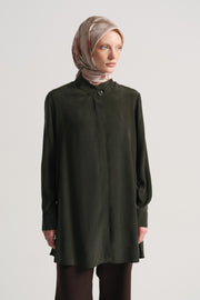 Lyocell Blend Hidden Snap Tunic - Khaki