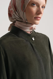 Lyocell Blend Hidden Snap Tunic - Khaki