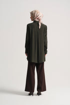 Lyocell Blend Hidden Snap Tunic - Khaki