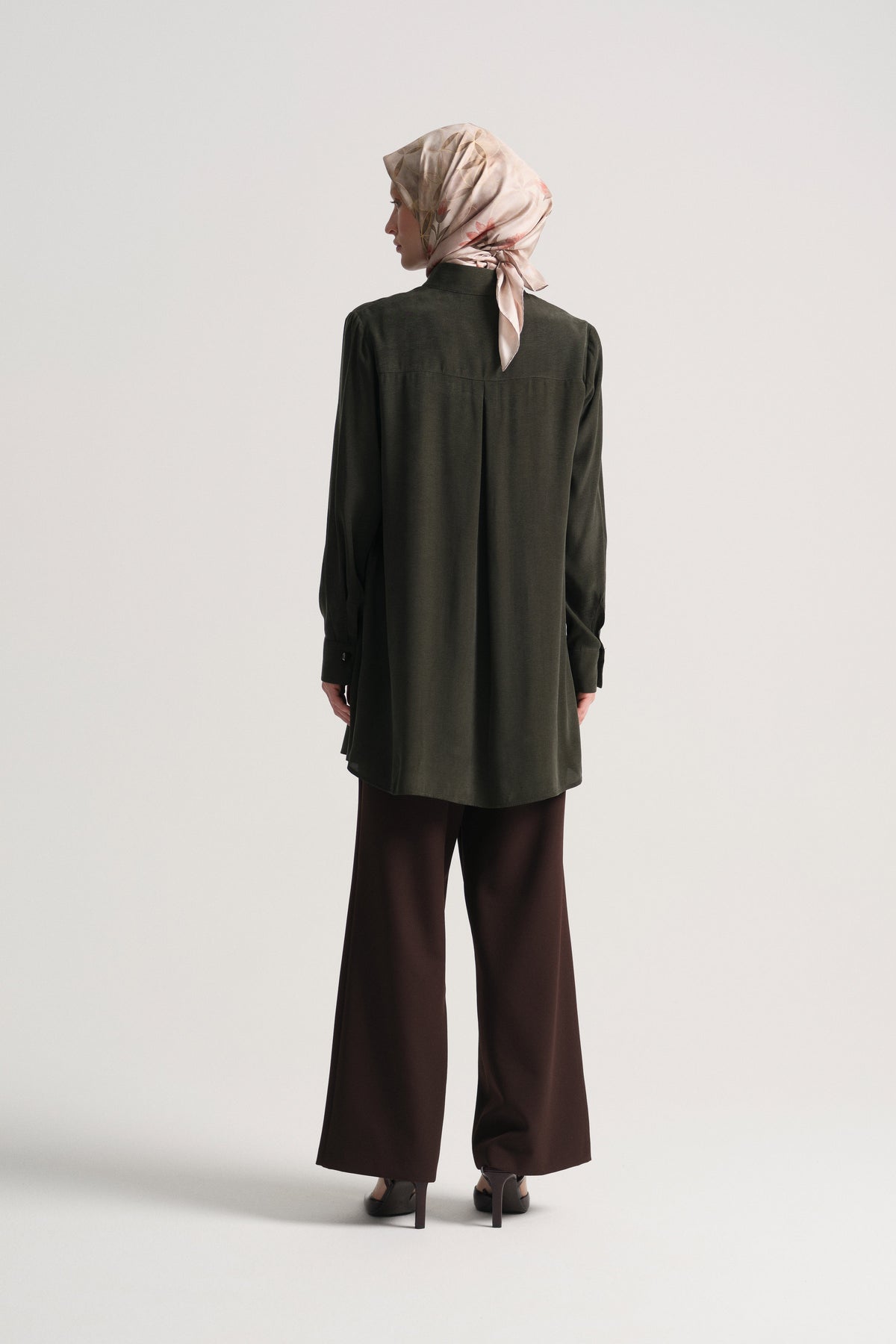 Lyocell Blend Hidden Snap Tunic - Khaki