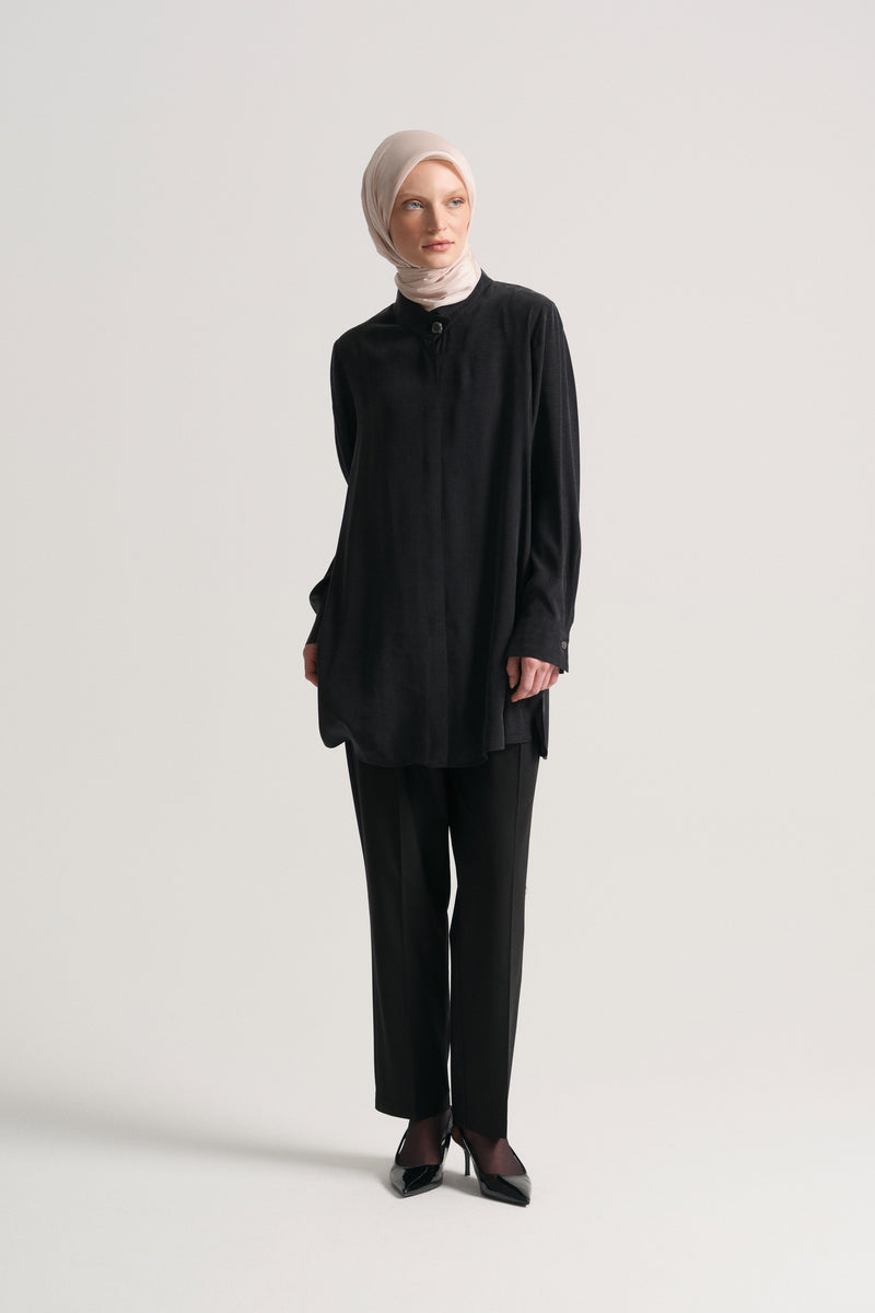 Lyocell Blend Hidden Button Tunic - Anthracite