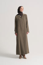 Modal Blend Hidden Zip Abaya - Khaki