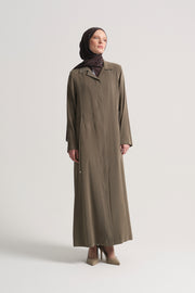 Modal Blend Hidden Zip Abaya - Khaki