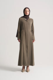 Modal Blend Hidden Zip Abaya - Khaki
