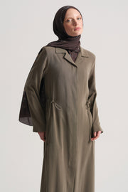 Modal Blend Hidden Zip Abaya - Khaki
