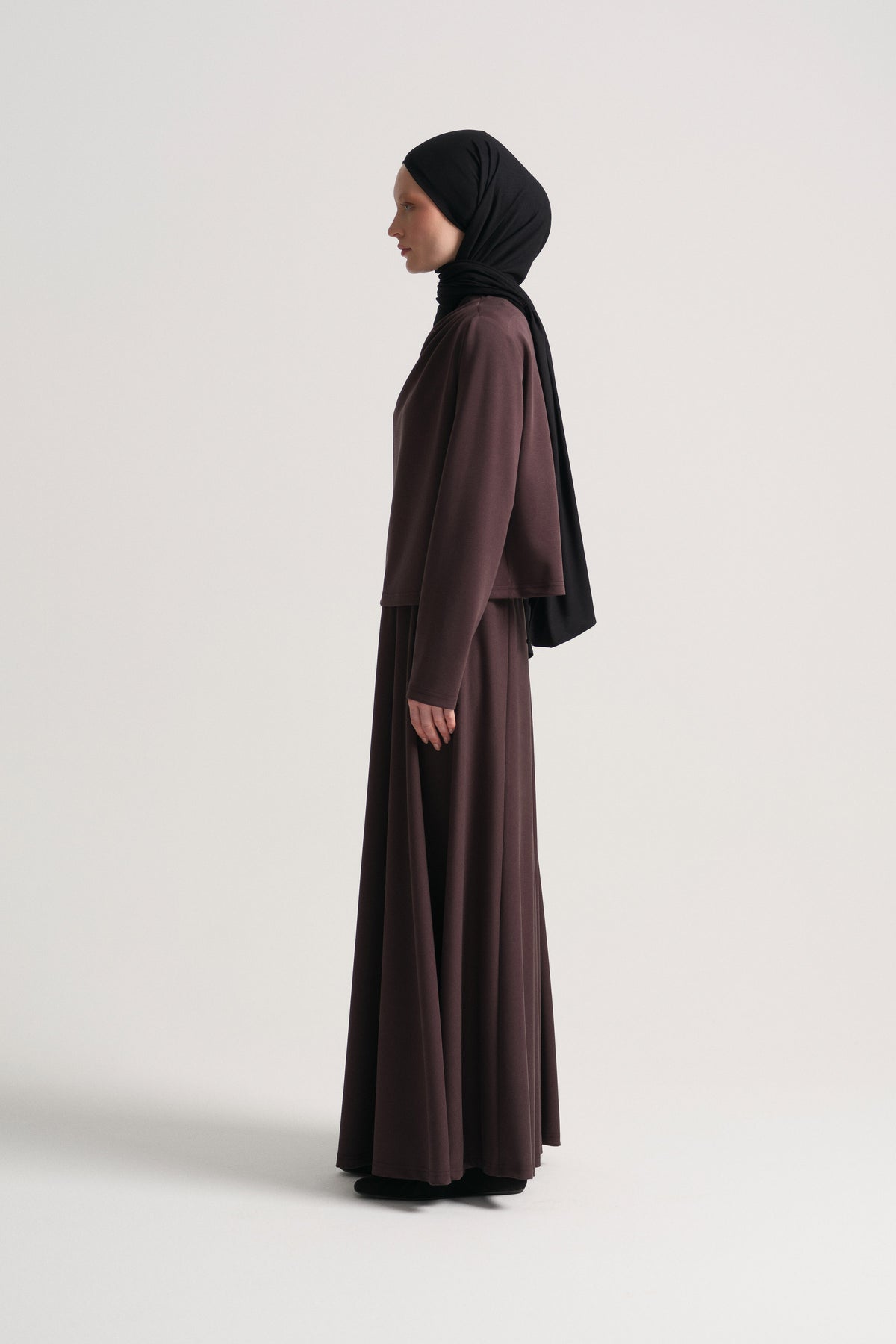 Collar-Detail Skirt Set - Brown