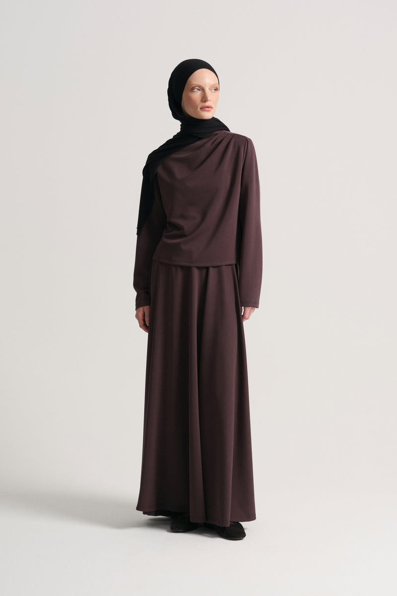 Collar-Detail Skirt Set - Brown