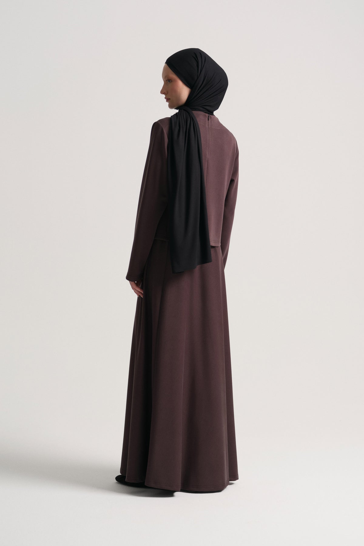Collar-Detail Skirt Set - Brown