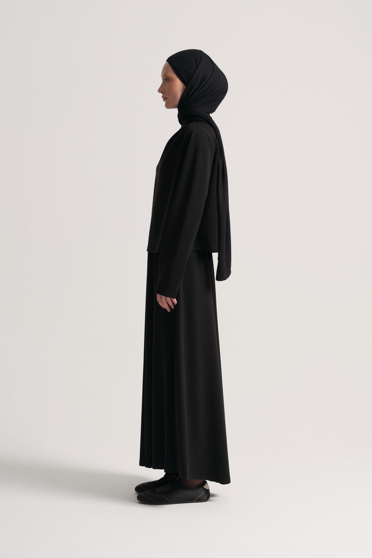 Collar-Detail Skirt Set - Black