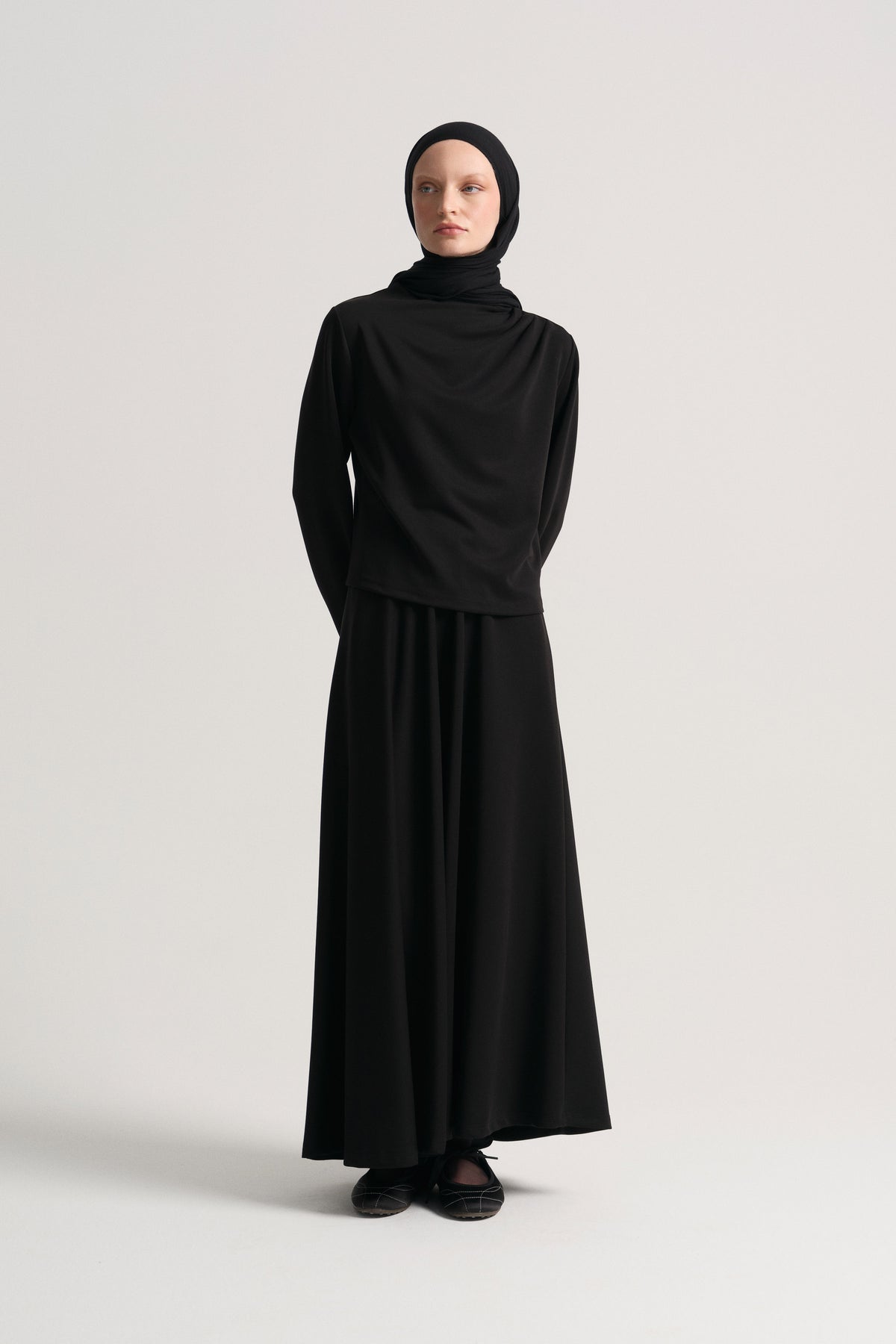 Collar-Detail Skirt Set - Black