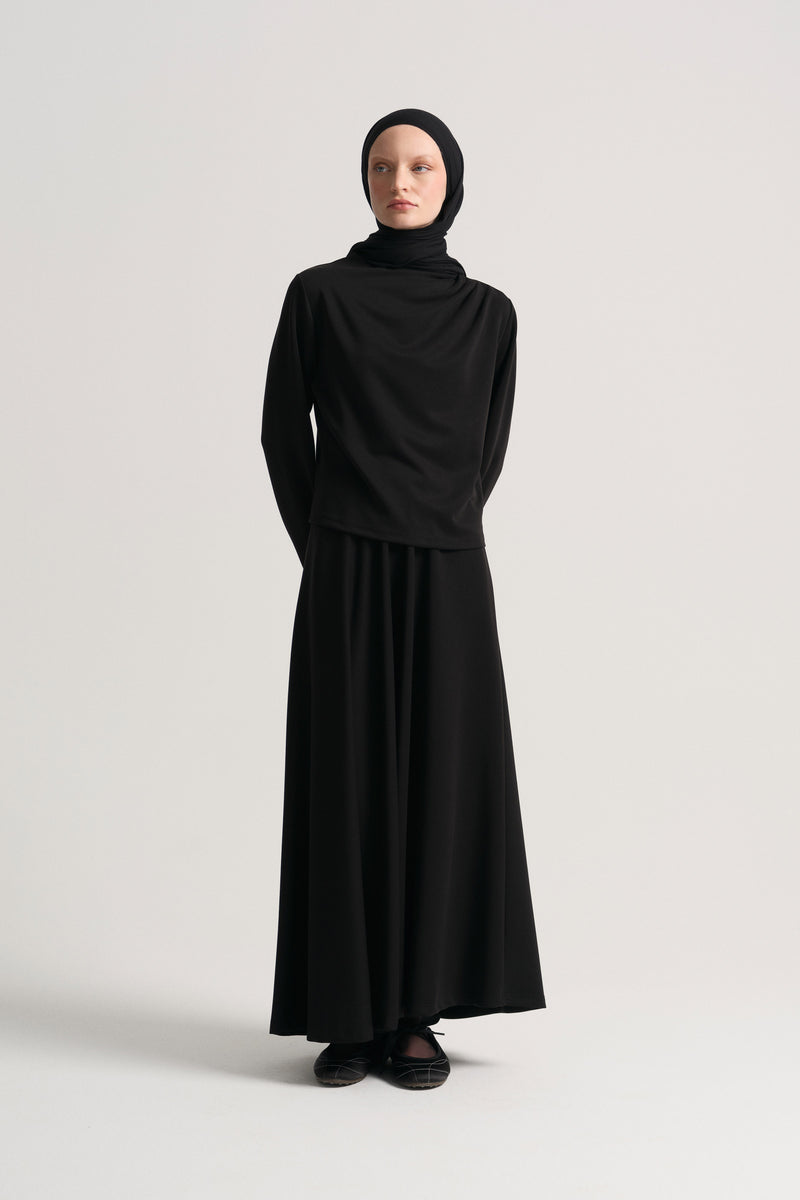 Collar-Detail Skirt Set - Black