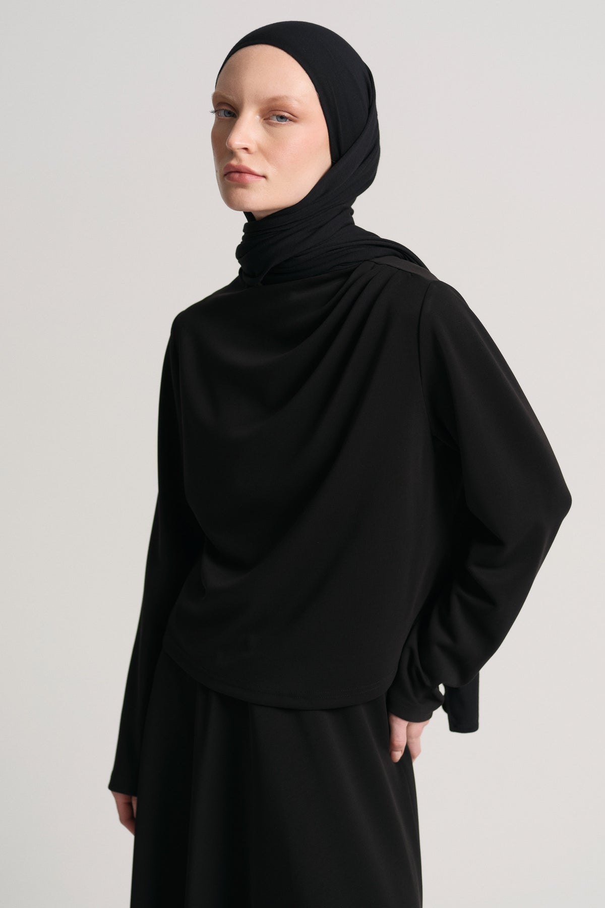 Collar-Detail Skirt Set - Black