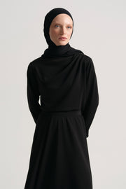 Collar-Detail Skirt Set - Black