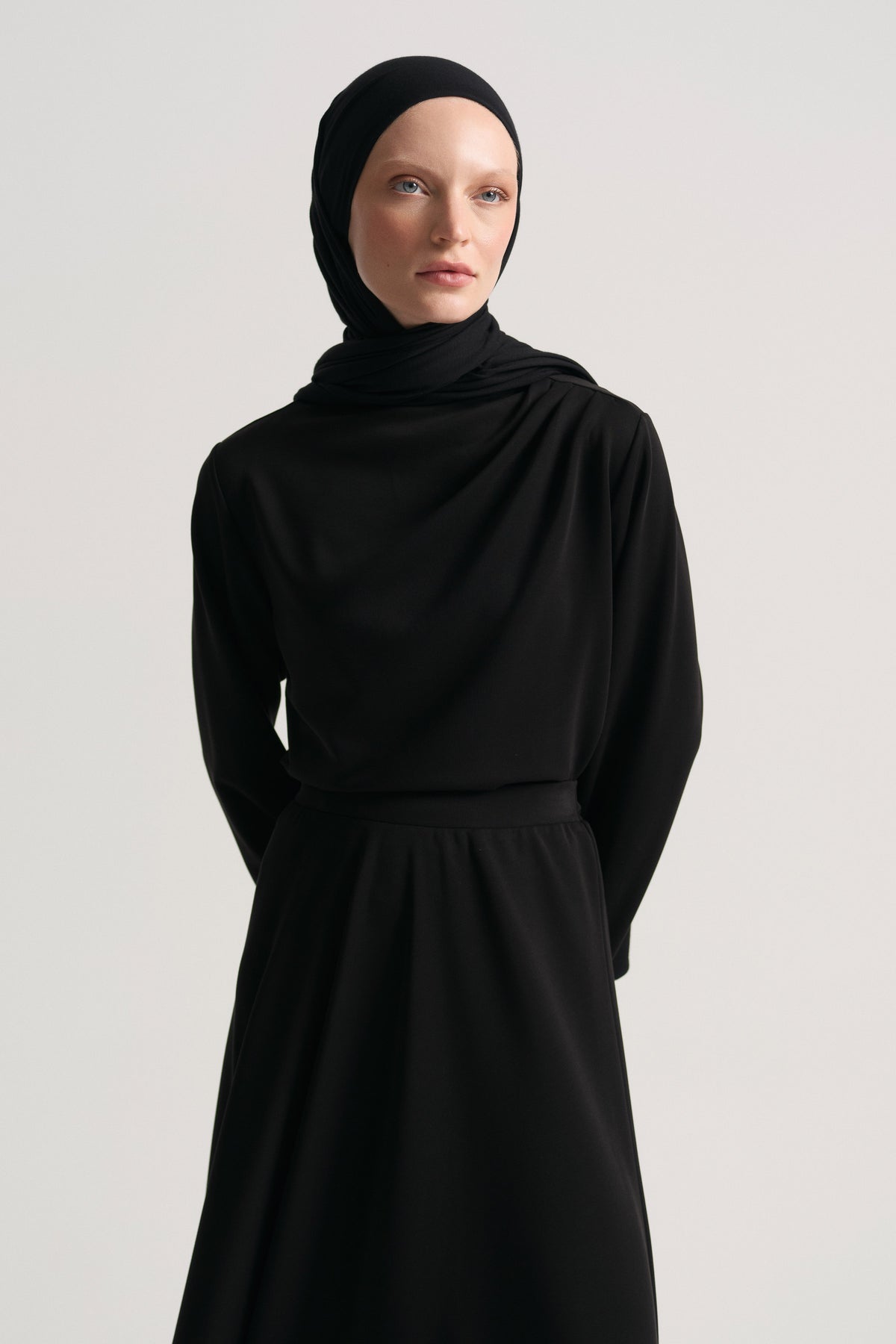 Collar-Detail Skirt Set - Black