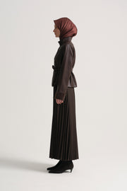 Pleated Long Skirt - Brown