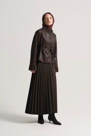 Pleated Long Skirt - Brown