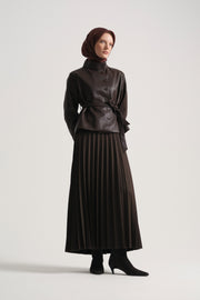 Pleated Long Skirt - Brown