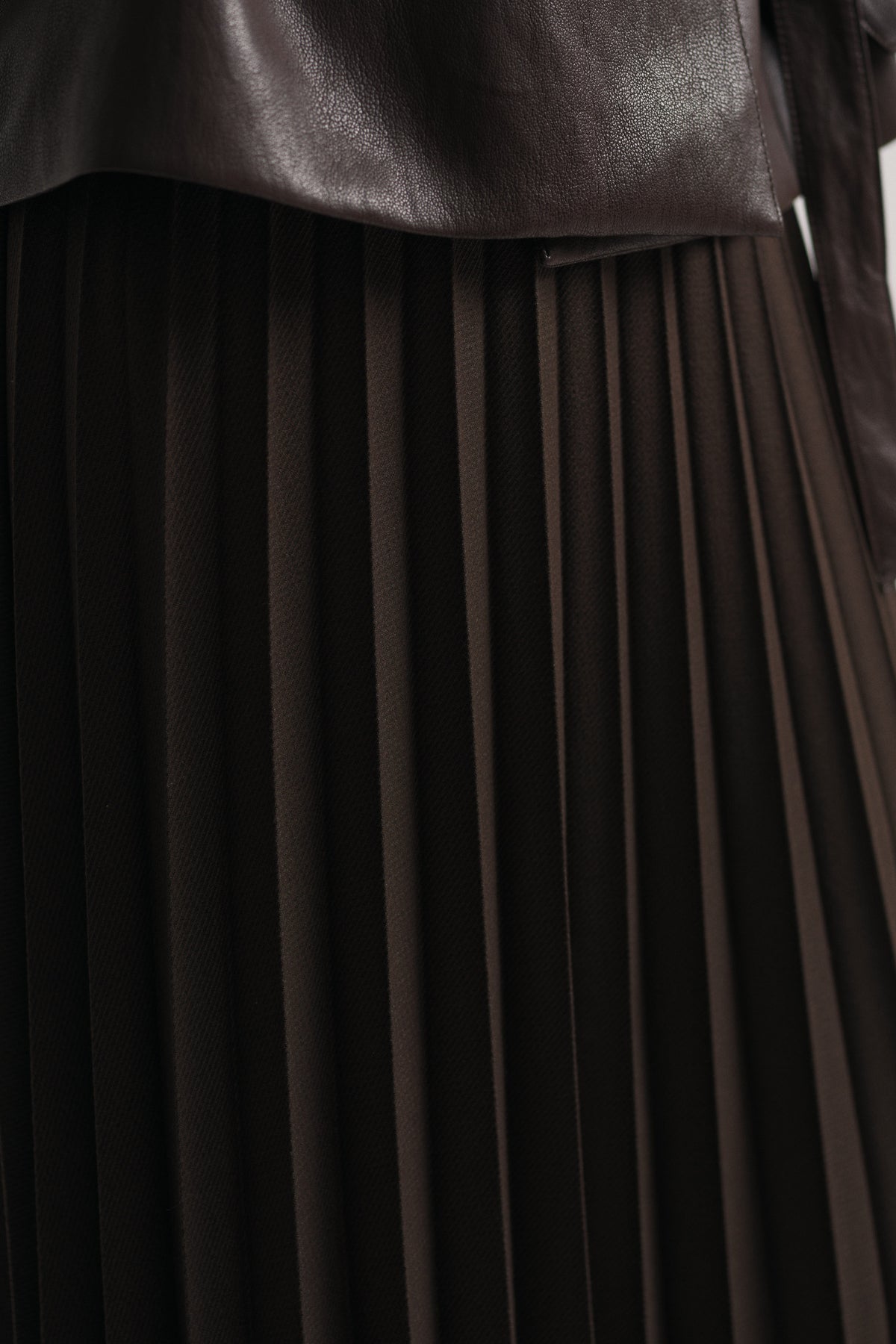 Pleated Long Skirt - Brown
