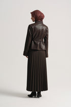 Pleated Long Skirt - Brown