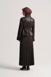 Pleated Long Skirt - Brown