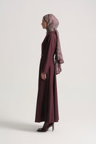 Beli Kemerli Elbise - Bordo