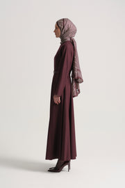 Beli Kemerli Elbise - Bordo