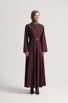 Beli Kemerli Elbise - Bordo