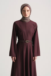 Beli Kemerli Elbise - Bordo