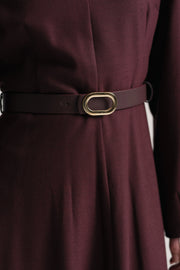 Beli Kemerli Elbise - Bordo